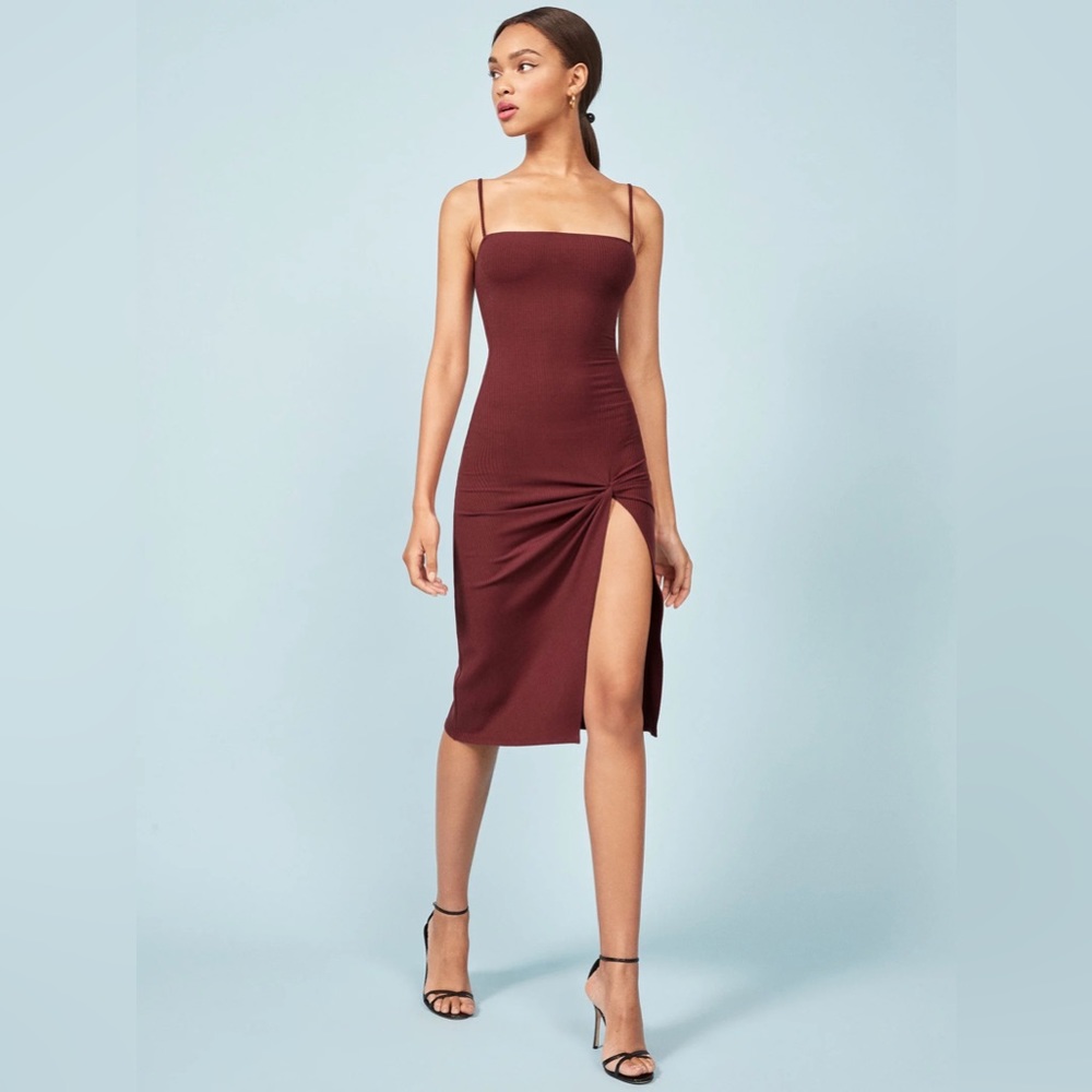 Reformation Scala midi dress in Garnet color